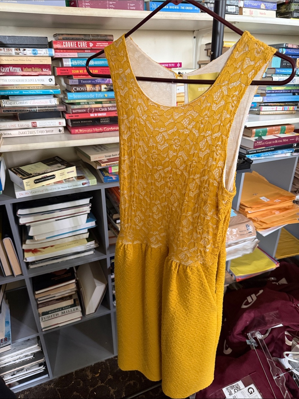 Maeve Mustard Yellow Lace-Overlay Sleeveless Mini Dress